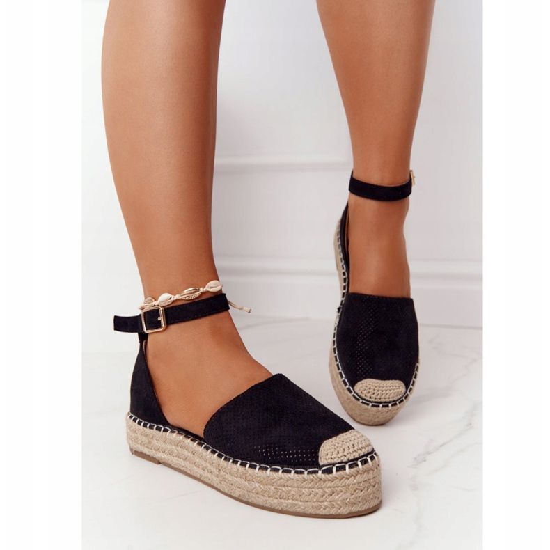 MSMG Espadrilky Na Slámové Platformě Black Bali černý 2