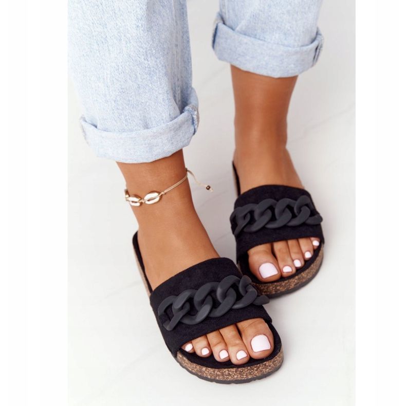 MSMG Černé pantofle Makayla semišové na korkové podrážce černá 2