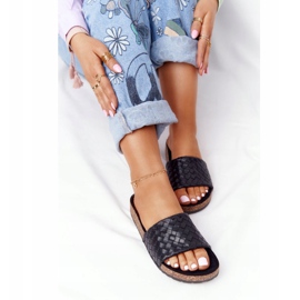 MSMG Černé kožené pantofle Catalina na korkové podrážce černá 1