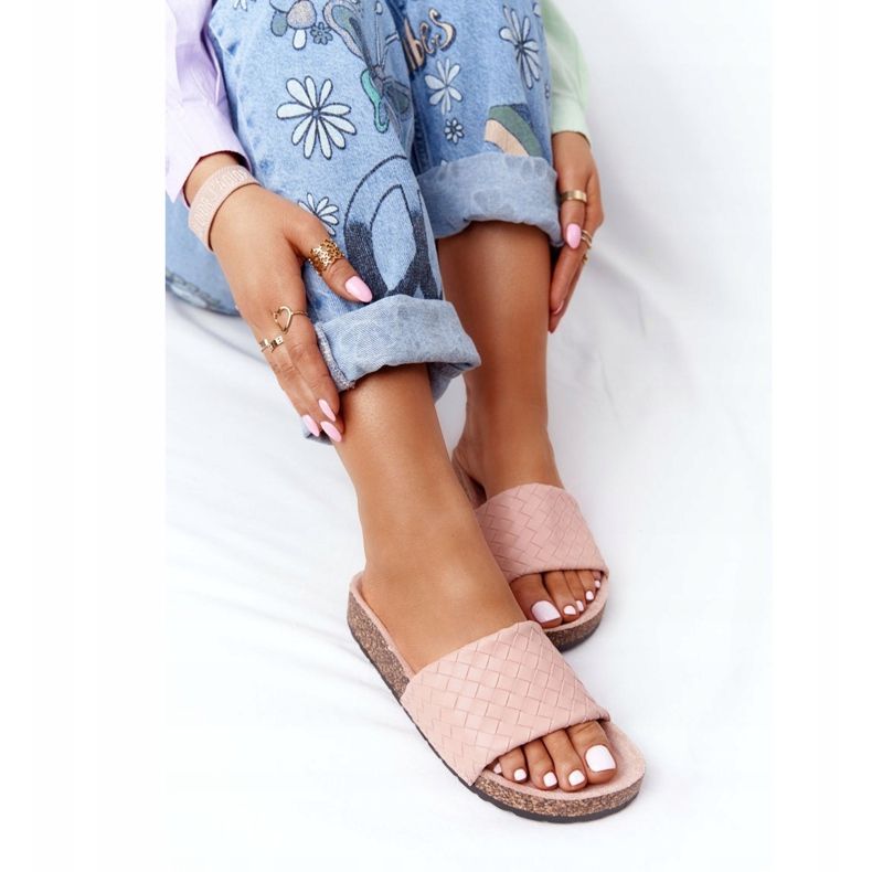 MSMG Kožené pantofle na korkové podrážce světle růžová Catalina růžový 1