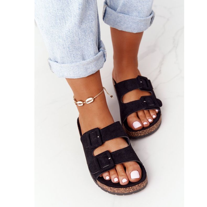 MSMG Černé pantofle Jennifer Suede na korkové podrážce černá 1