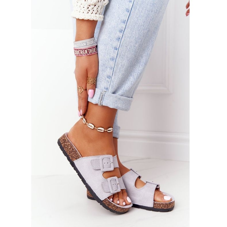 MSMG Jennifer Grey semišové pantofle na korkové podrážce šedá 2