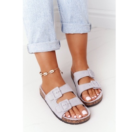 MSMG Jennifer Grey semišové pantofle na korkové podrážce šedá 1