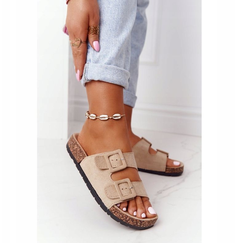 MSMG Béžové semišové pantofle Jennifer na korkové podrážce béžový 1