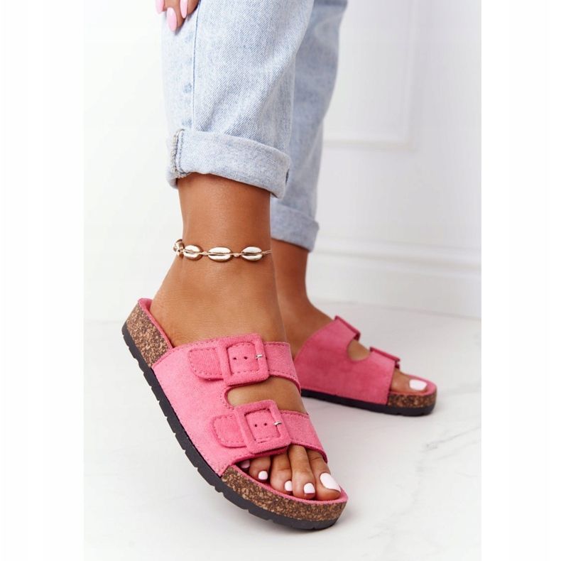 MSMG Růžové pantofle Jennifer Suede na korkové podrážce růžový 1