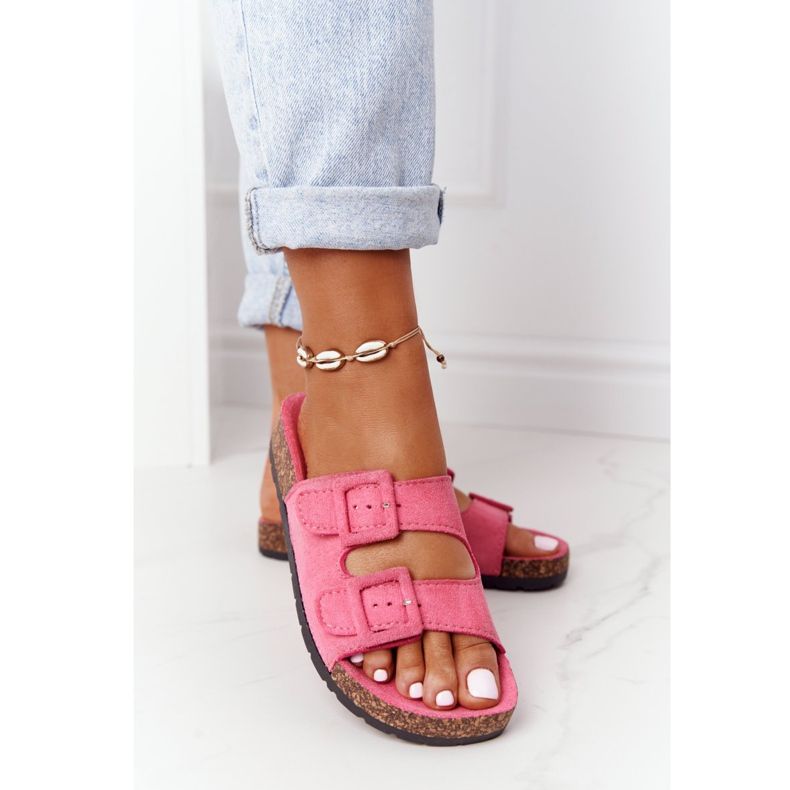 MSMG Růžové pantofle Jennifer Suede na korkové podrážce růžový 2