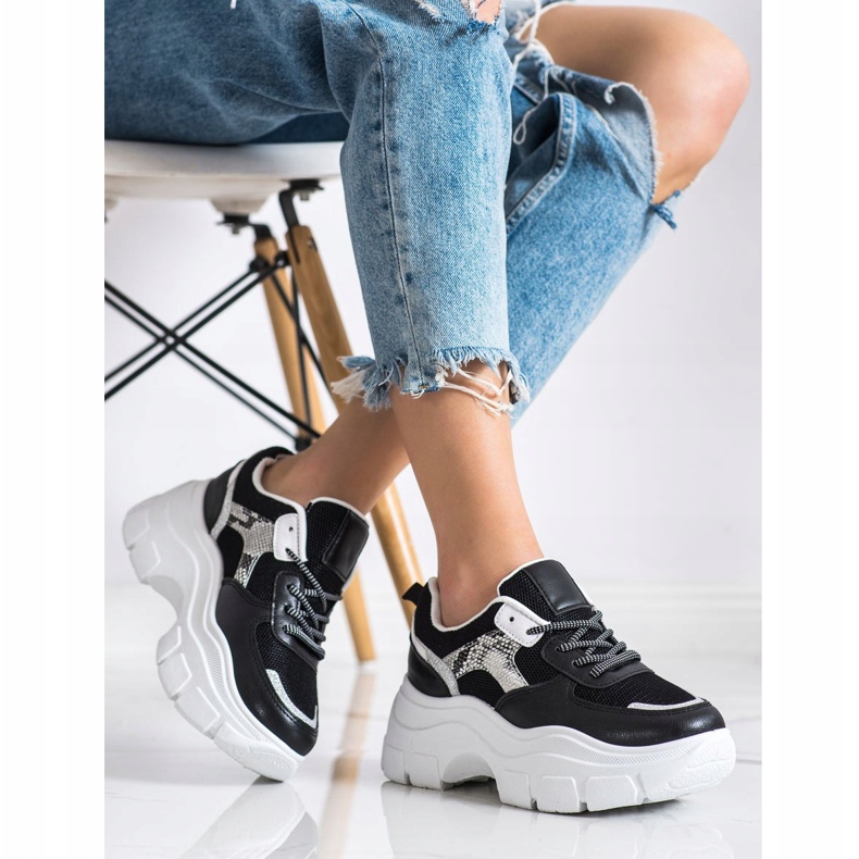 SHELOVET Stylové tenisky s třpytkami černá 1