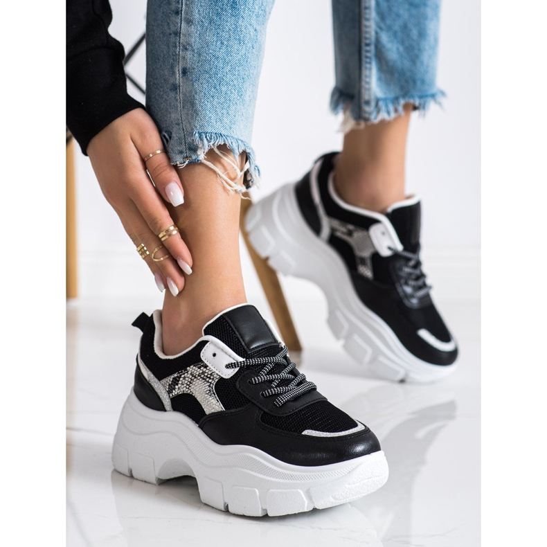 SHELOVET Stylové tenisky s třpytkami černý 2