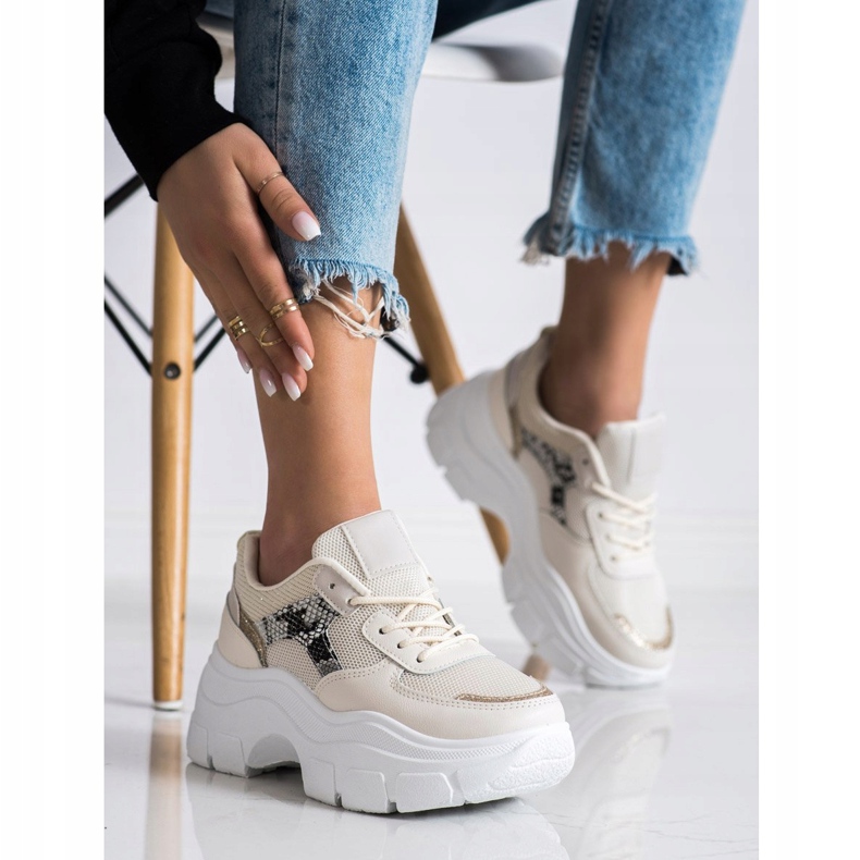 SHELOVET Stylové tenisky s třpytkami béžový 1