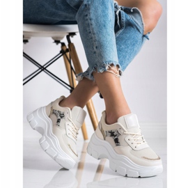 SHELOVET Stylové tenisky s třpytkami béžový 2