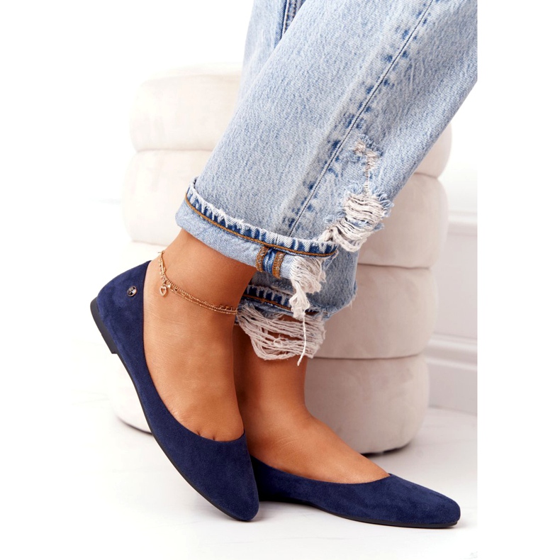 Semišové balerínky Sergio Leone BL622 Navy blue námořnická modrá 2