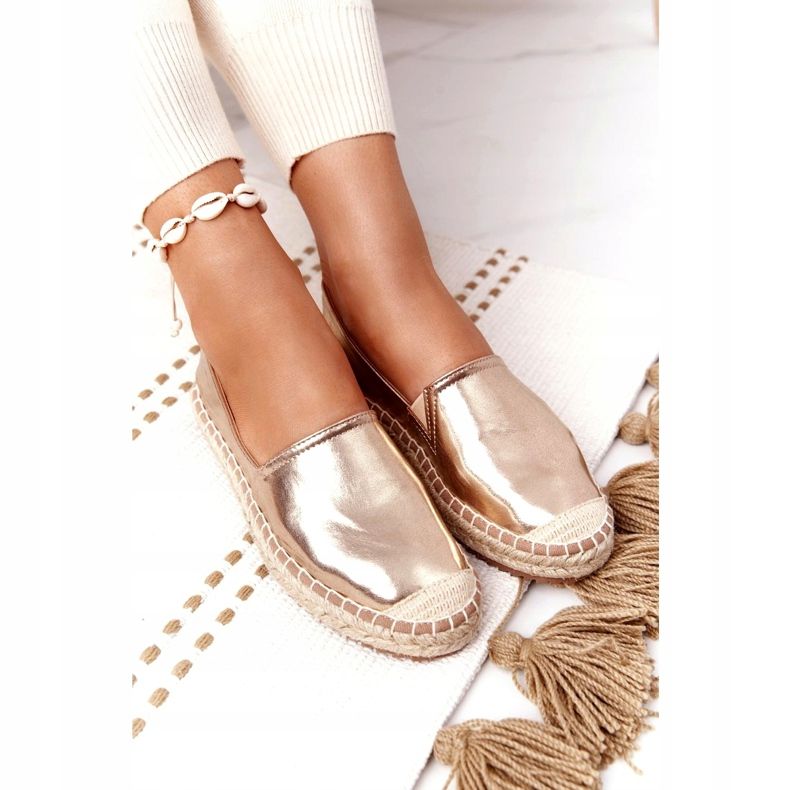 Kožené espadrilky na pletené podrážce Big Star HH274503 Golden zlatý 4