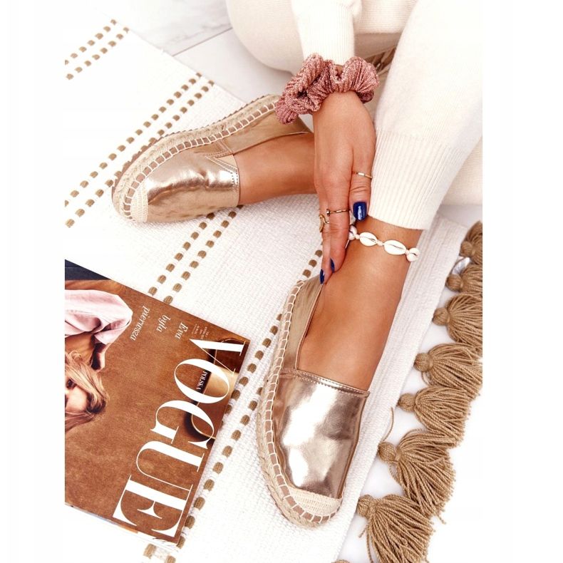 Kožené espadrilky na pletené podrážce Big Star HH274503 Golden zlatý 3