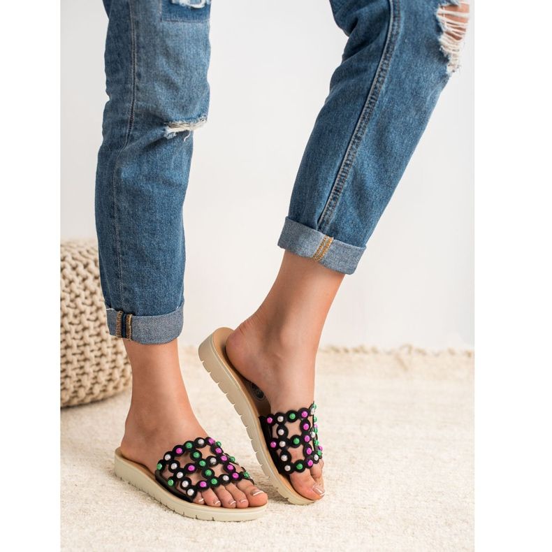 SHELOVET Neformální dámské pantofle černá vícebarevný 1