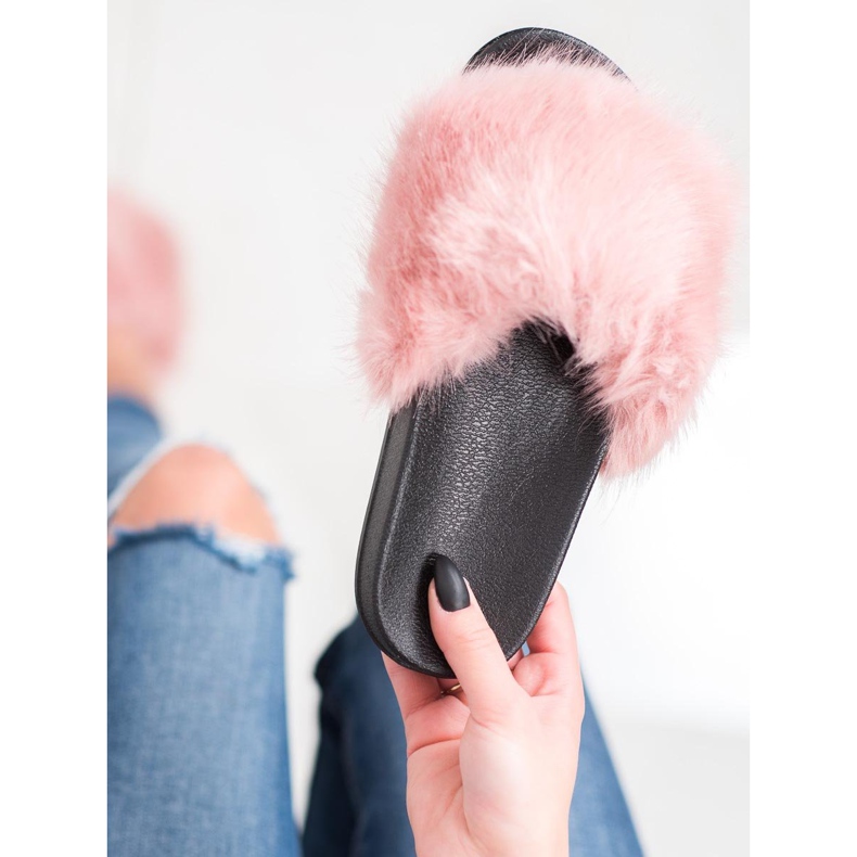 SHELOVET Pohodlné kožešinové pantofle růžový 1