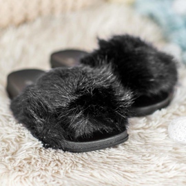 SHELOVET Pohodlné kožešinové pantofle černá 4
