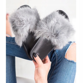 SHELOVET Pohodlné kožešinové pantofle šedá 2