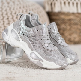 Goodin Kožené tenisky stříbro šedá 2