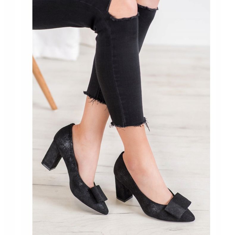 W. Potocki Glitterová čerpadla s mašlí černá 1