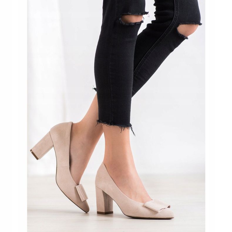 W. Potocki Glitterová čerpadla s mašlí béžový 2