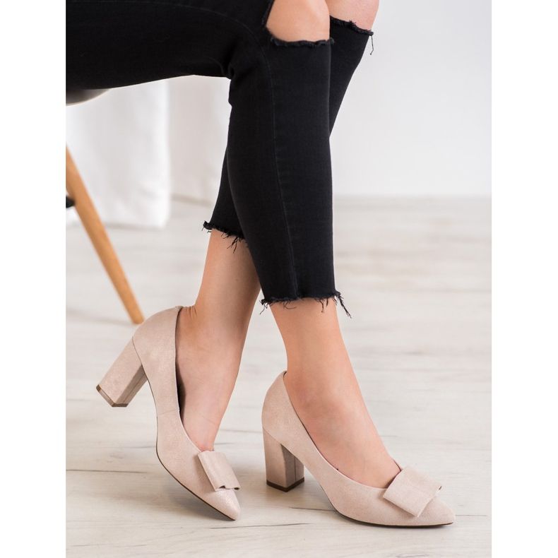 W. Potocki Glitterová čerpadla s mašlí béžový 1