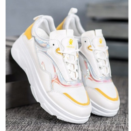 SHELOVET Módní bílé tenisky bílý žlutá 1