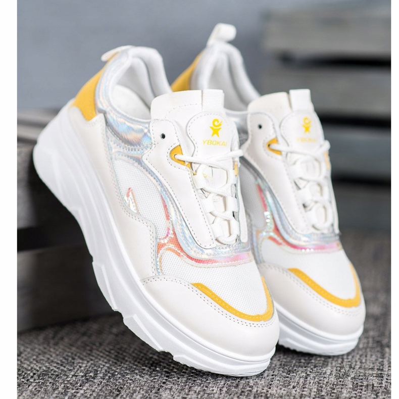 SHELOVET Módní bílé tenisky bílý žlutá 1