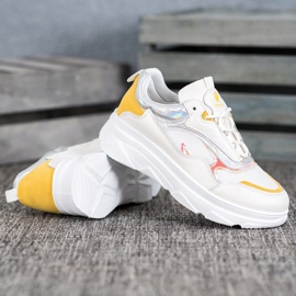 SHELOVET Módní bílé tenisky bílý žluť 2