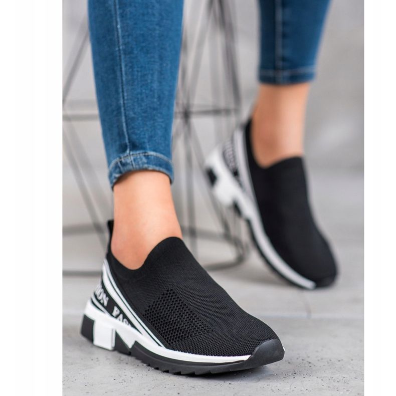 SHELOVET Prolamovaná móda Slipony bílý černá 2