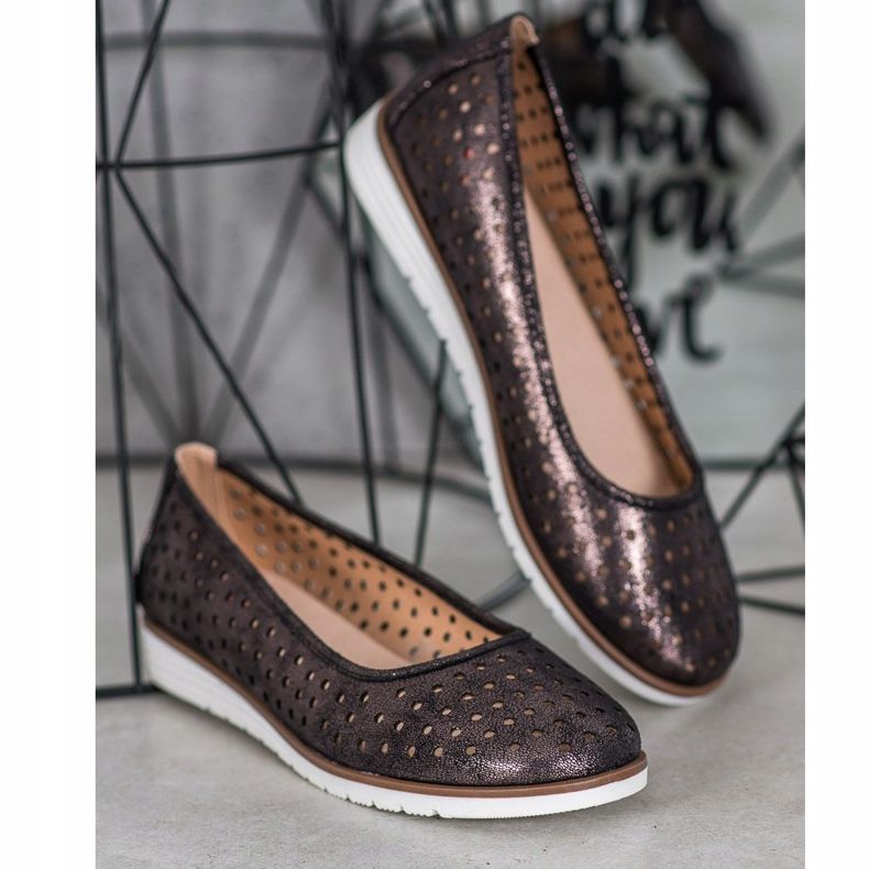 Kylie Prolamované balerínky se třpytkami hnědý 1