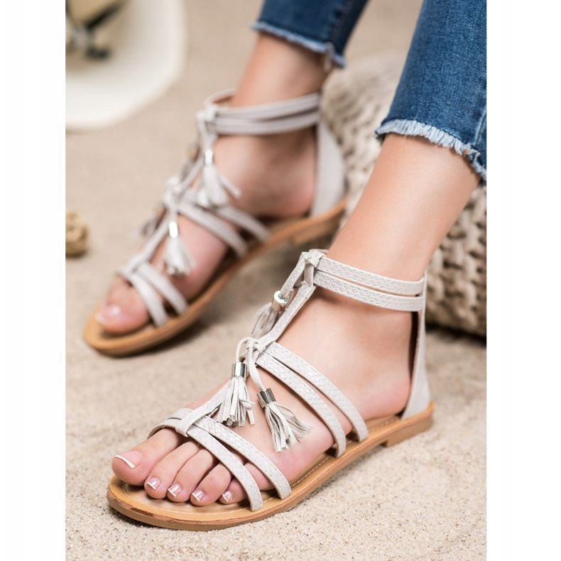 SHELOVET Šedé sandály s třásněmi šedá 1