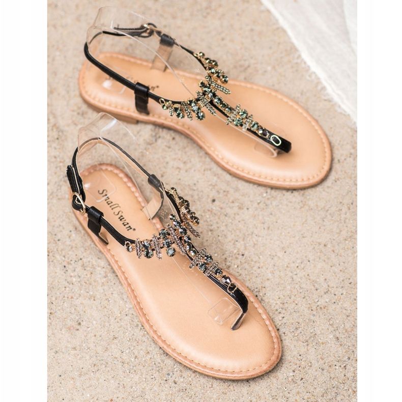 Small Swan Stylové sandály s kubickým zirkonem černá 1