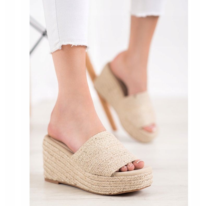 Kylie Módní klínové pantofle hnědý 1