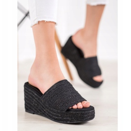 Kylie Módní klínové pantofle černý 1