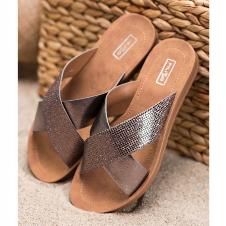 Filippo Lesklé pantofle z eko kůže šedá 1