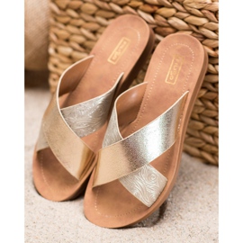 Filippo Lesklé pantofle z eko kůže zlatý 1