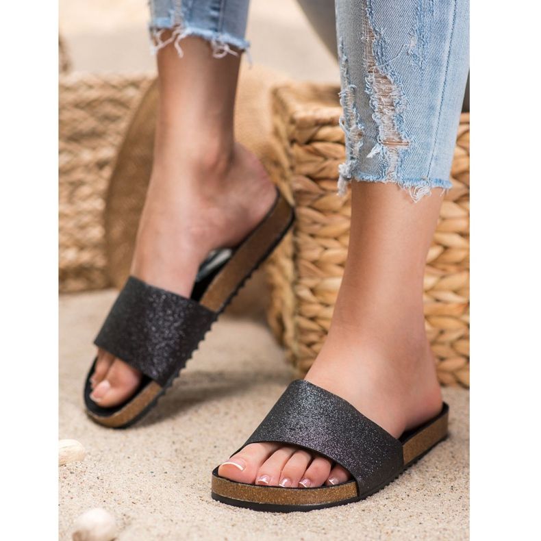 Filippo Černé pantofle se třpytkami černý 2