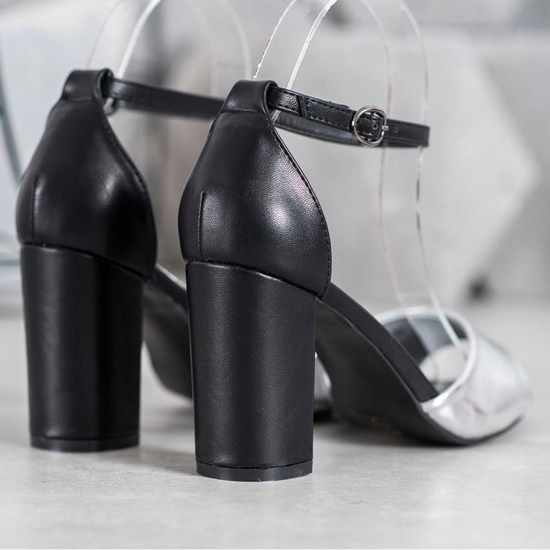 Small Swan Klasické sandály na baru černá šedá 1 Small Swan Klasické sandály na baru černá šedá 1