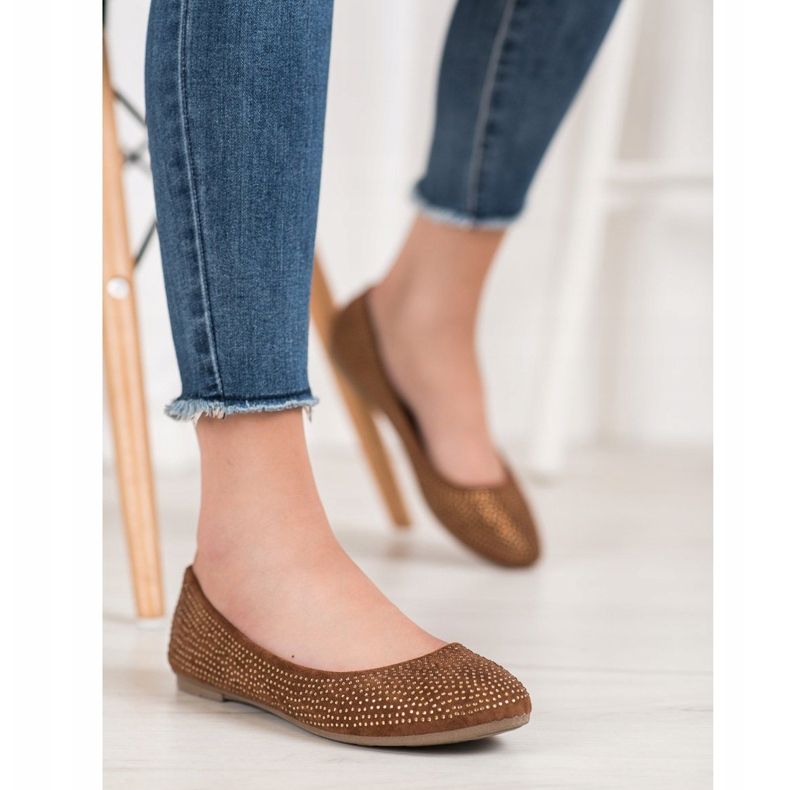 Diamantique Semišové balerínky s krystaly hnědý 1