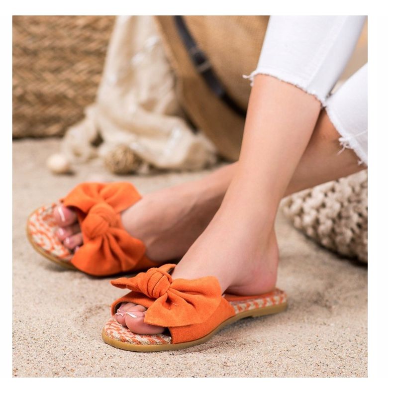 Renda Elegantní pantofle s mašlí oranžový 2