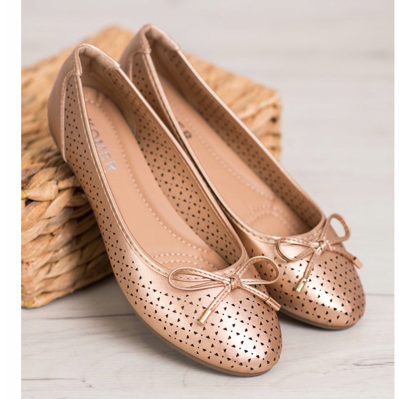 SHELOVET Prolamovaná baletka s eko kůží zlatý 1