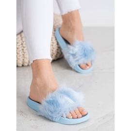 SHELOVET Gumové pantofle s kožešinou modrý 4