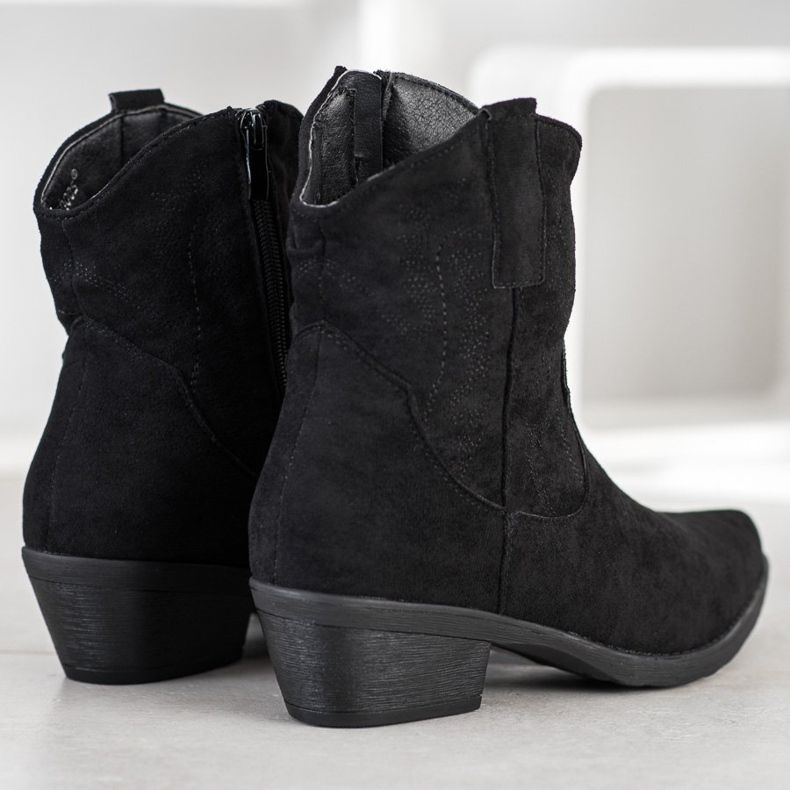 Ideal Shoes Kovbojské boty se semišem černý 1