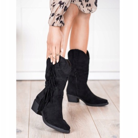 Diamantique Kovbojské boty s třásněmi černý 1