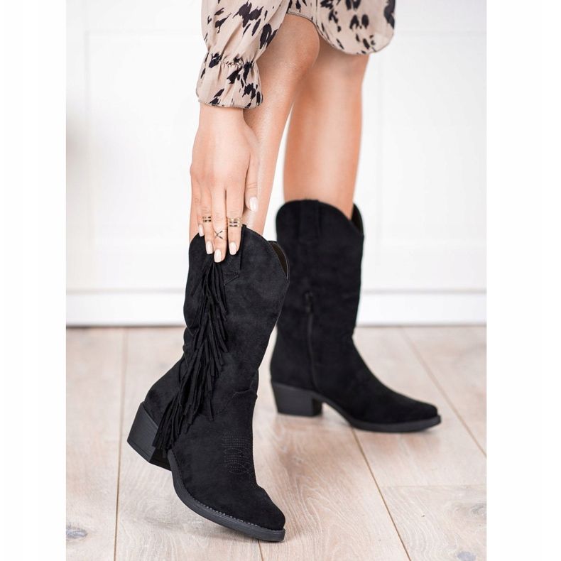 Diamantique Kovbojské boty s třásněmi černá 1