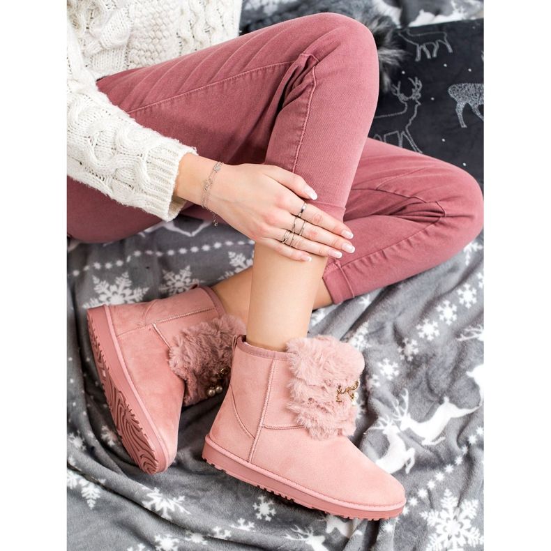 Queentina Teplé Mukluki s ozdobou růžový 1