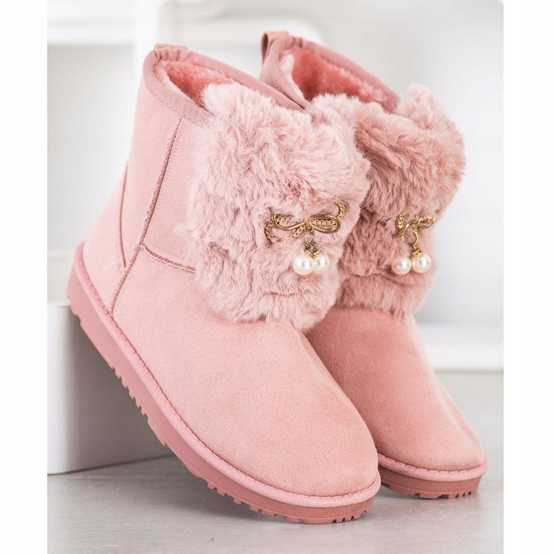 Queentina Teplé Mukluki s ozdobou růžový 2