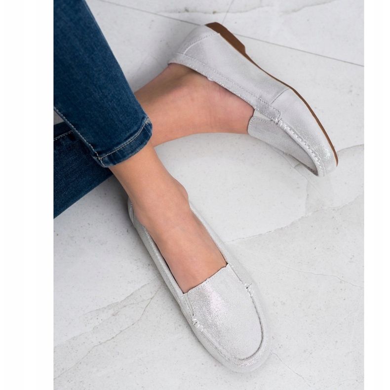 Filippo Lesklé kožené mokasíny stříbrný 2