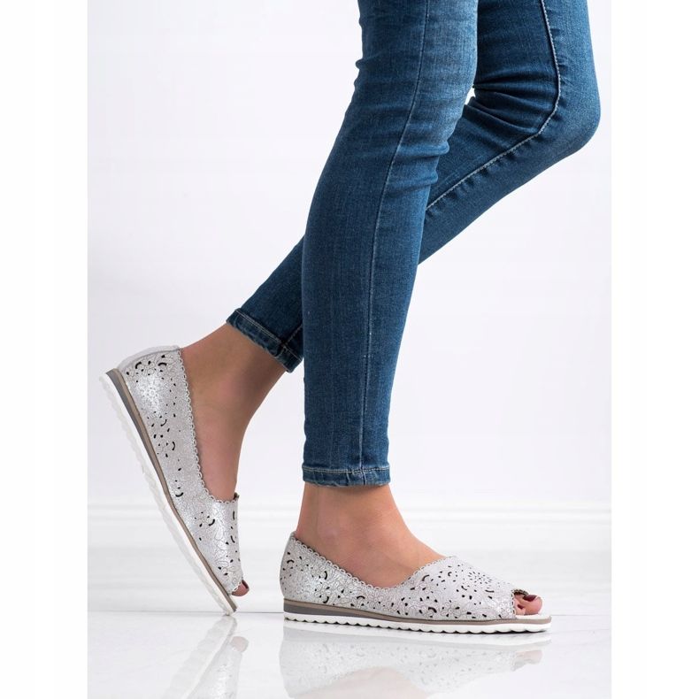 Kožené balerínky VINCEZA stříbrný šedá 1