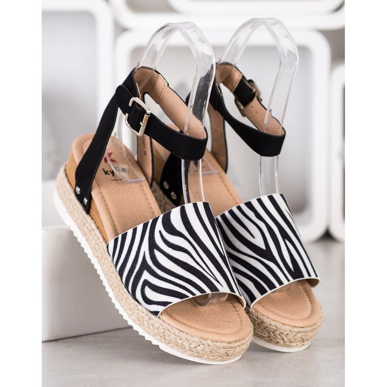 Kylie Klínové sandály Zebra s potiskem bílý černý 1